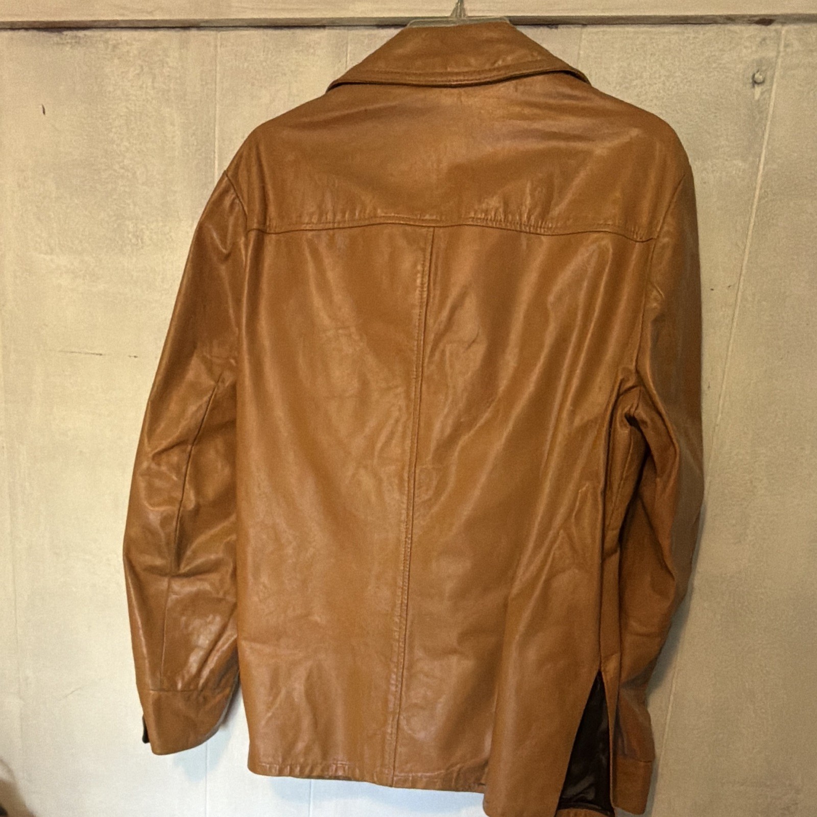 Startown Men’s Brown Leather Jacket Button Closure Spread Collar Pockets 40