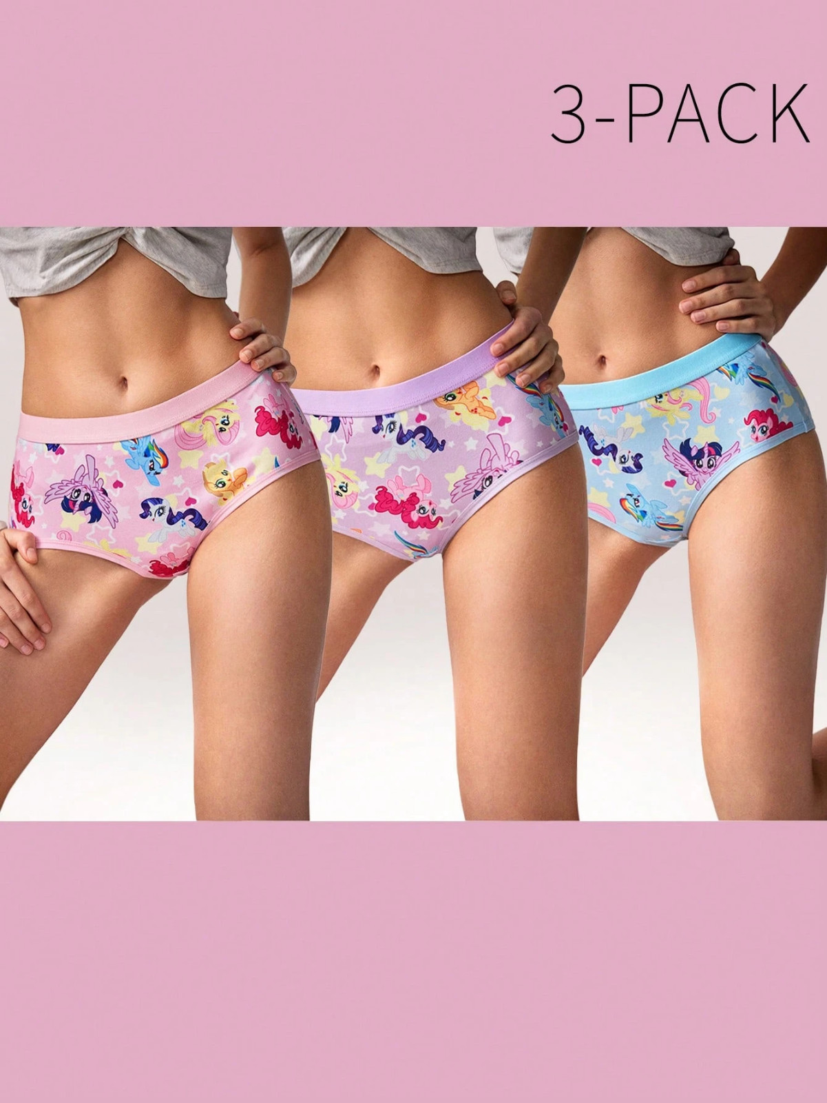 My Little Pony Kawaii Y2K Cartoon Cute Licensed Logo Brief Panties – Pack of 3