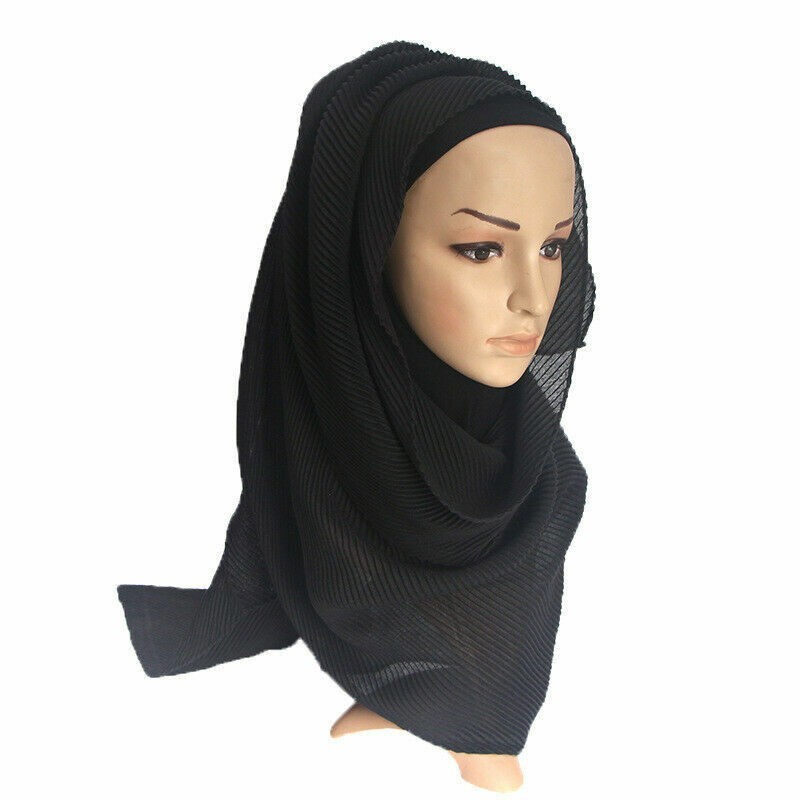 Lady Fold Wrinkle Muslim Cotton Wrap Scarf Linen Headscarf Fashion Hijab Shawl