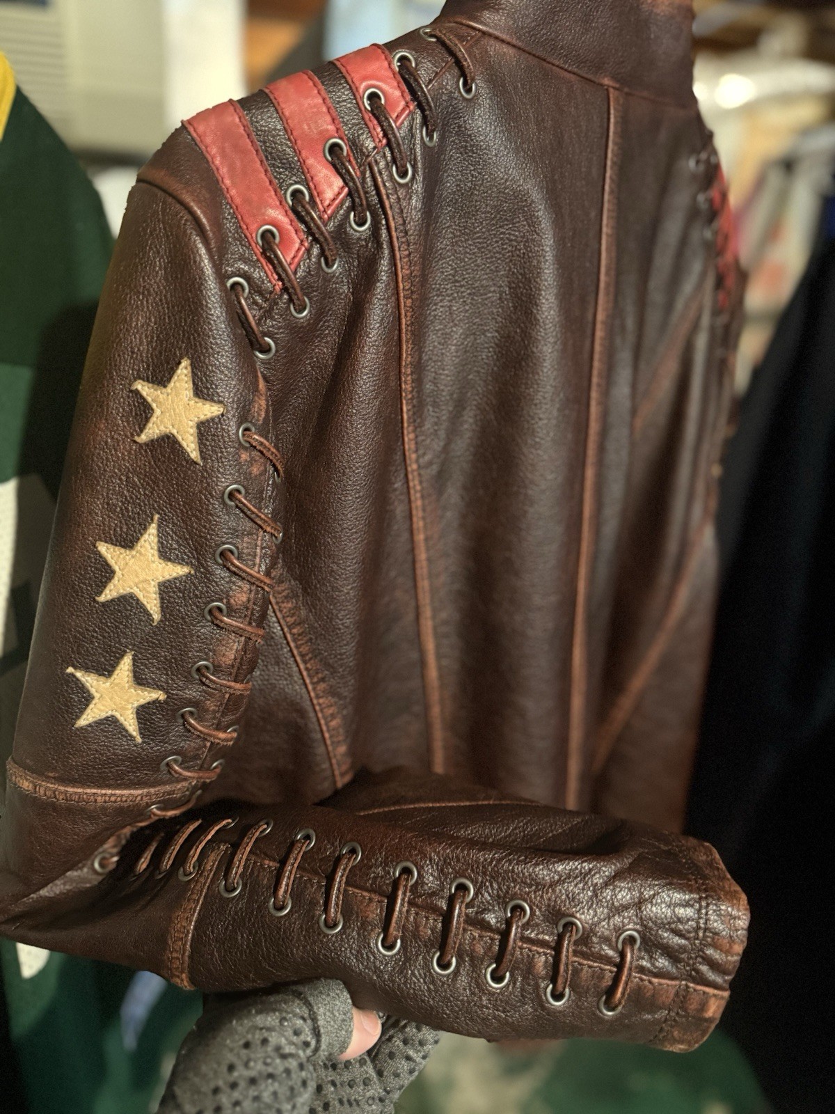 RARE FIND! Bellows Leather XXL Brown Lined Zip Stand-Up Collar Motorcycle Jacket