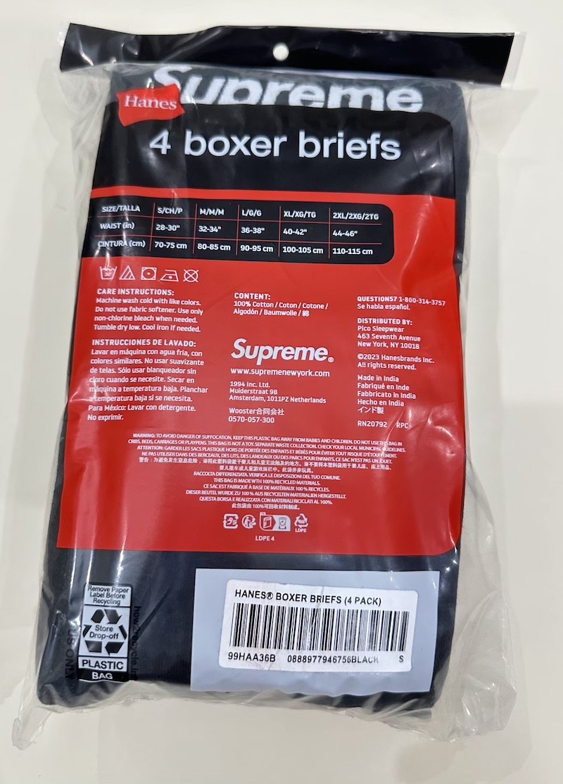 Supreme x Hanes Boxer Briefs (4 pack) black Small S