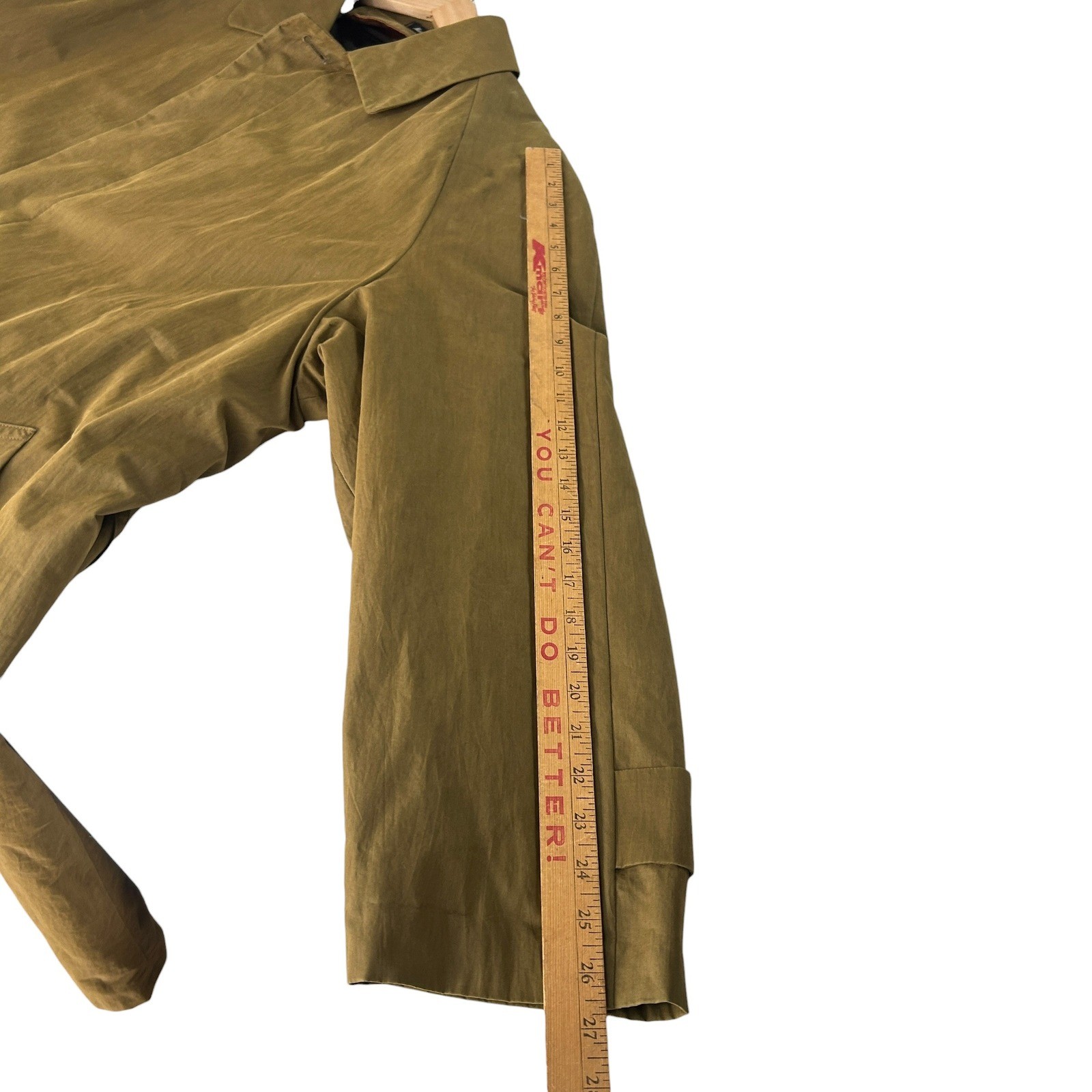 Vintage Olive Trench Coat Wool Lined Tie Back Minimalist Academia Long Old Money
