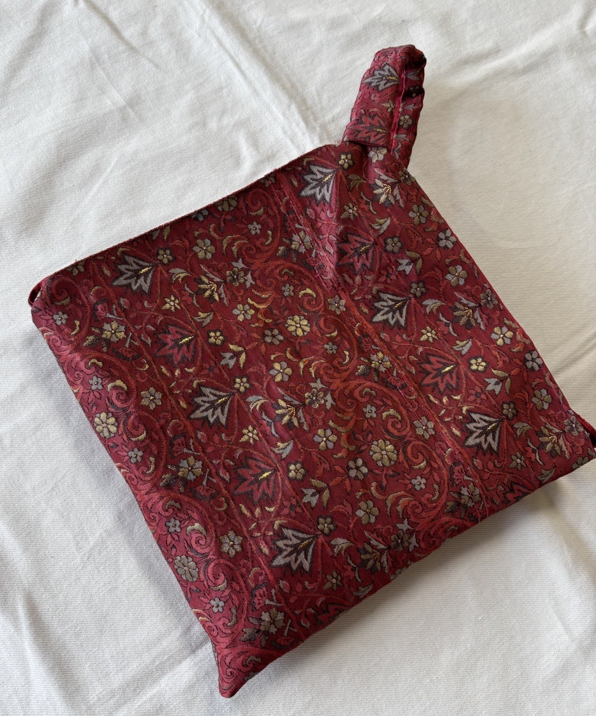 Vintage One of a Kind Japanese Obi Silk Shoulder Bag Burgundy Floral Knot Bag