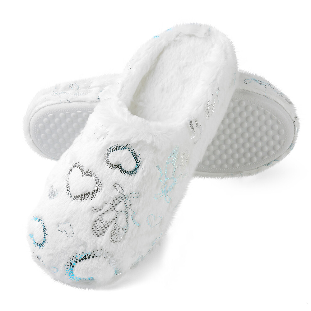 Women Fashion Plush Cozy Soft Warm Slippers Heart Pattern Indoor Bedroom Shoes