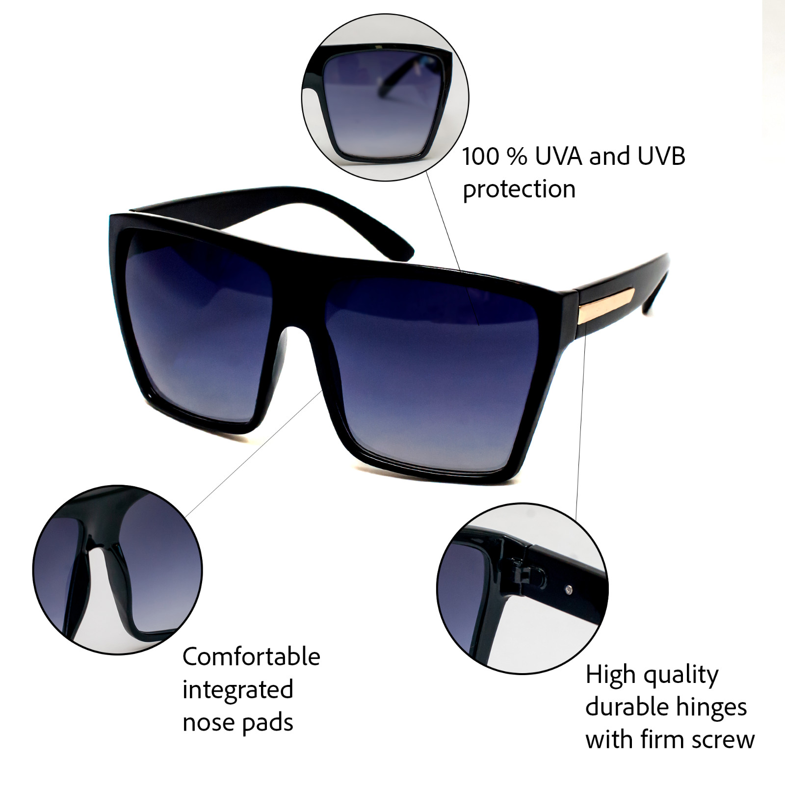 XXL OVERSIZED “Lauren” Women Sunglasses Flat Top Square Shadz Gafas ROSE