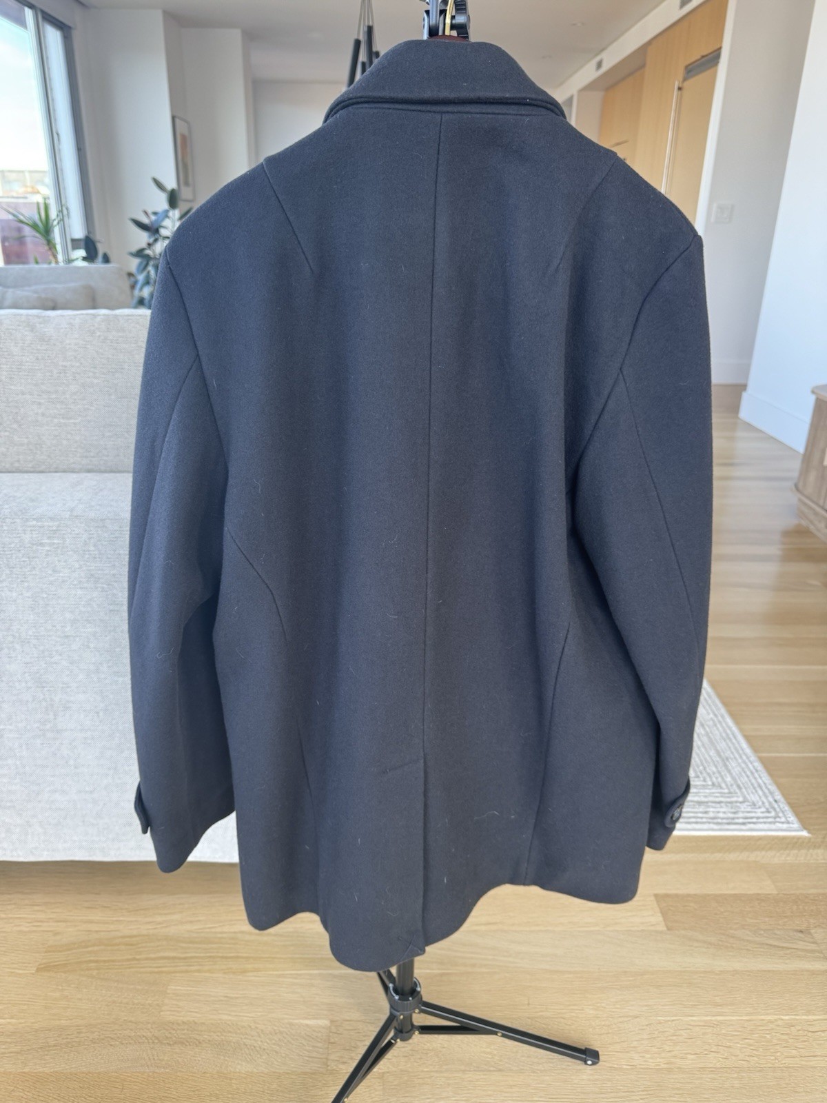 AG Men’s Black Pea Coat Made in Italy Button Closure Lined Pockets XL