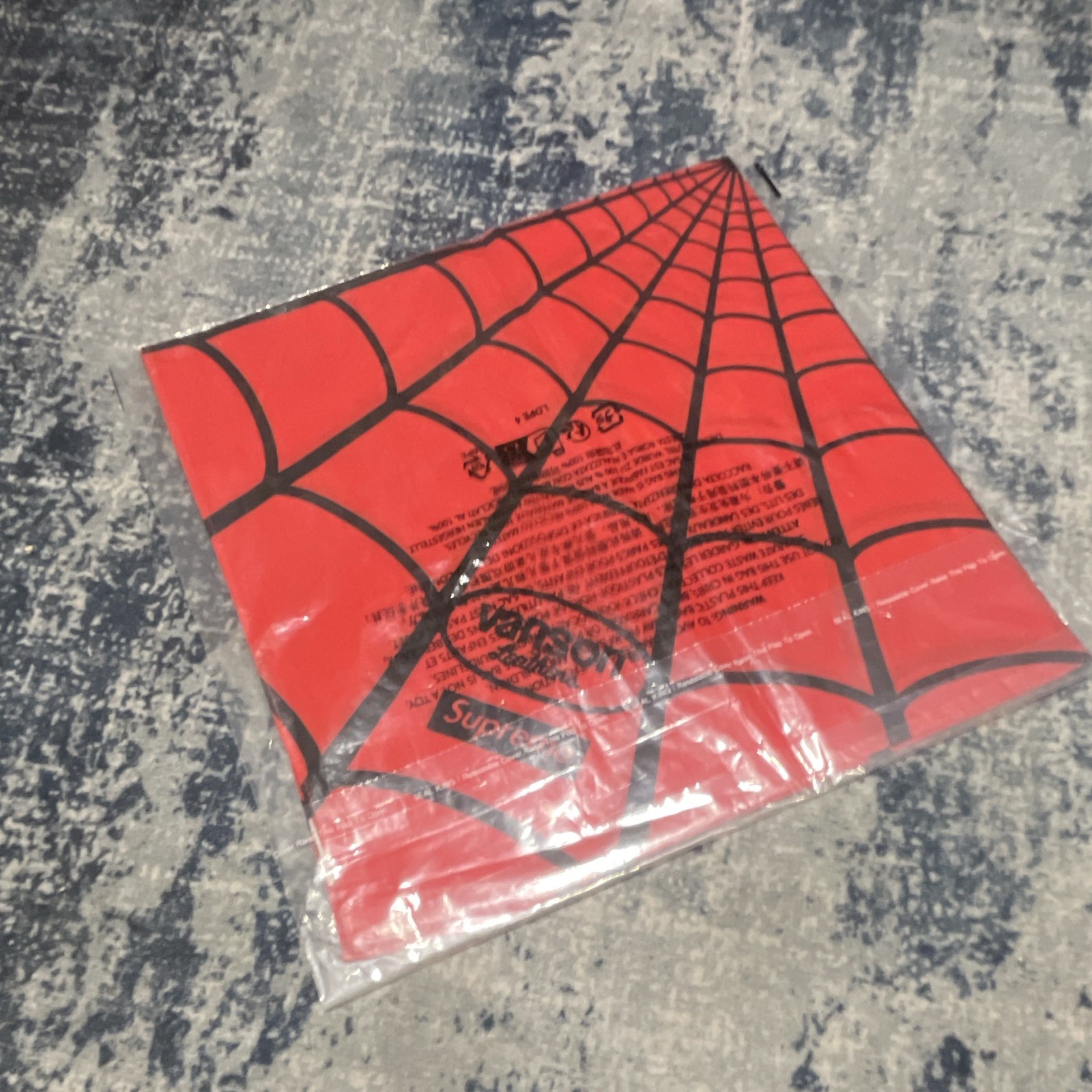 Supreme x Vanson Red/Black Spiderweb Logo Print Bandana Scarf