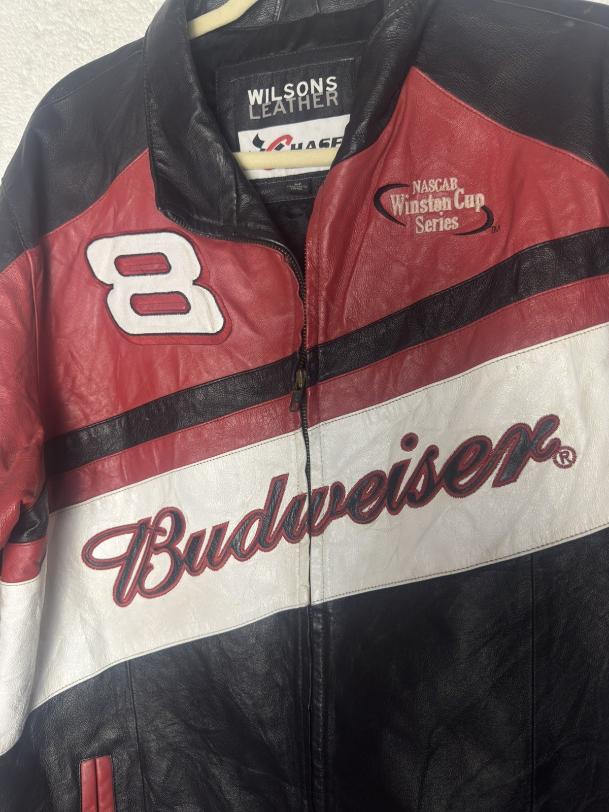 Dale Earnhardt Jr #8 Budweiser Wilsons Leather Chase NASCAR Y2K Racing Jacket M