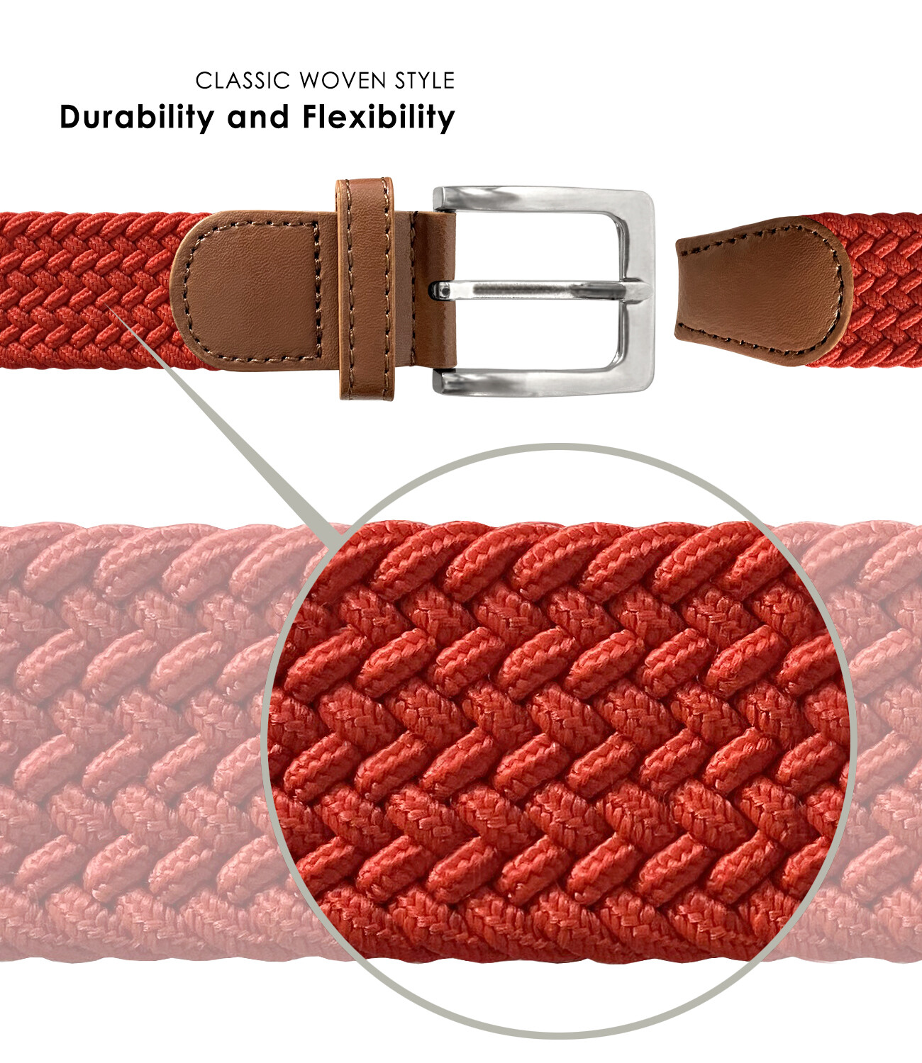 7001G Men’s Stretch Belt Braided Elastic Casual Woven Canvas Fabric Belt 1-3/8″