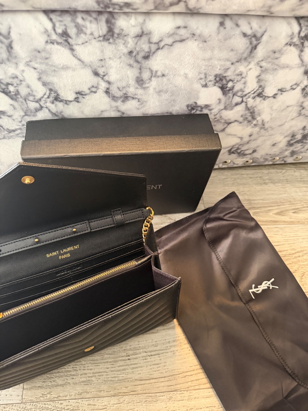 Saint Laurent Black Wallet on Chain Crossbody Gold Chain Bag🙂🙂