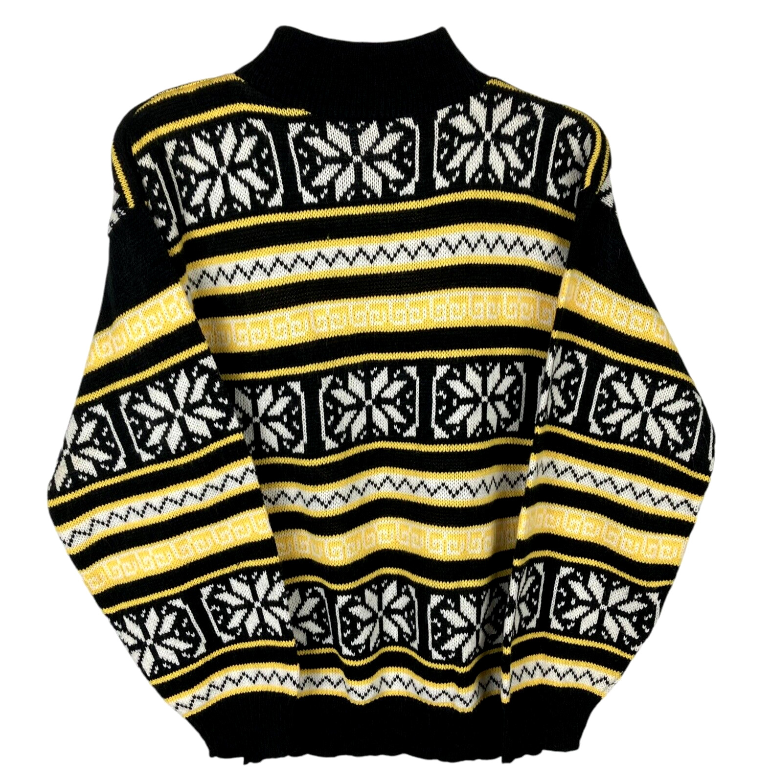 Vtg World Trade Knits Fair Isle Sweater Mock Neck Women’s S Acrylic Yellow Black