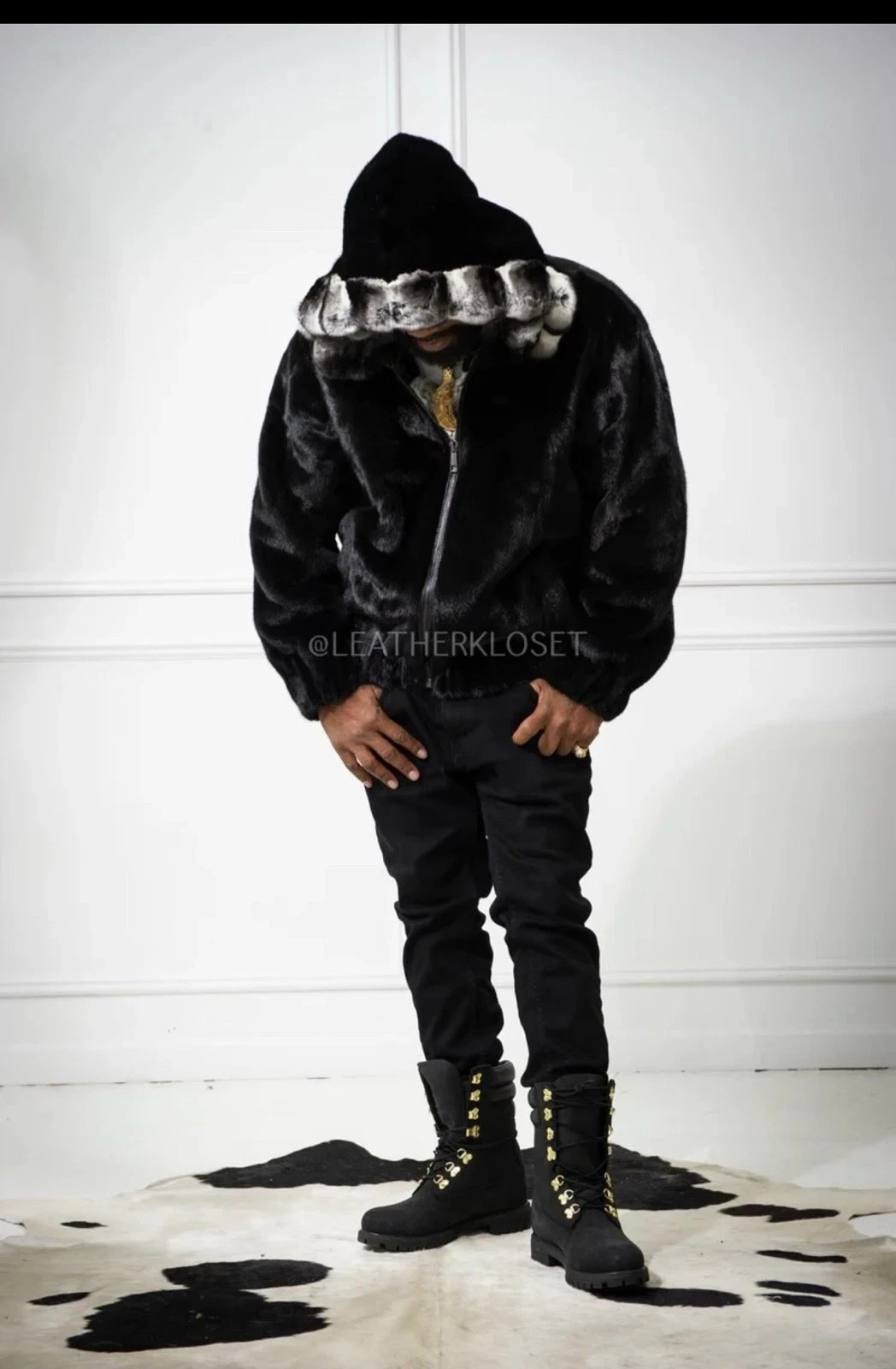 Men’s Real Mink Fur Full Skin Bomber Jacket Hooded Chinchilla All Sizes