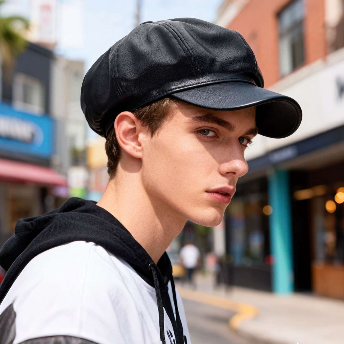 Fashion Women Men PU Leather Baker Boy Peaked Cap Newsboy Hat Visor Cap Hats NEW