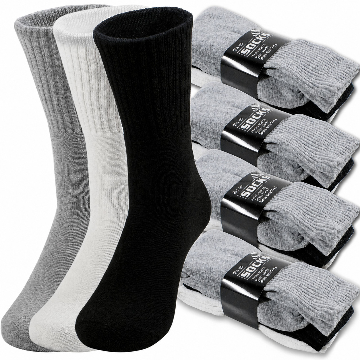 3-12 Pairs Men’ Solid Sports Athletic Work Plain Crew Socks Size 9-11 10-13