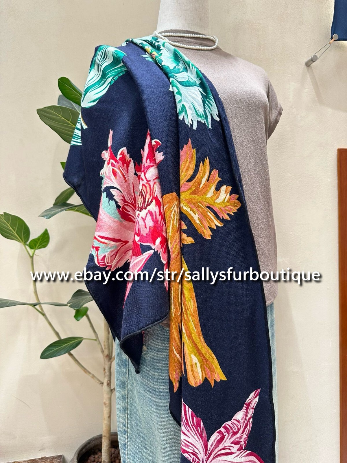 Sallys Cashmere & Silk Wrap Scarf Tulips Print 2 Face Triangle Shawl 190*90cm