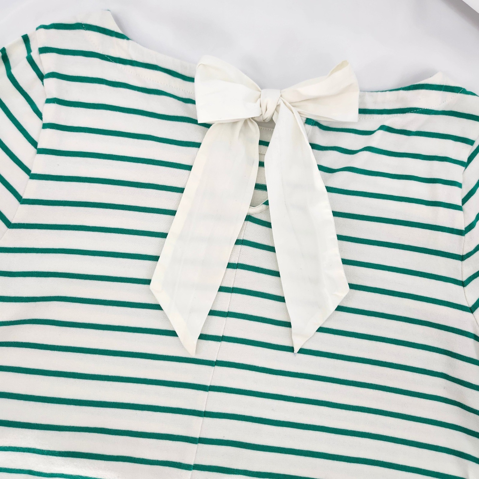 J.Crew Womens Green Stripe Bow-Back Top XL Nautical Boat Neck Preppy Old Money