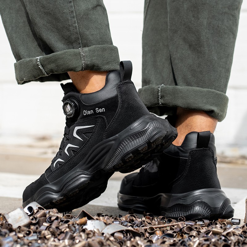 Men Safety Toe Work Shoes Rotating Buckle Breathable Non-Slip Steel Toe Sneakers
