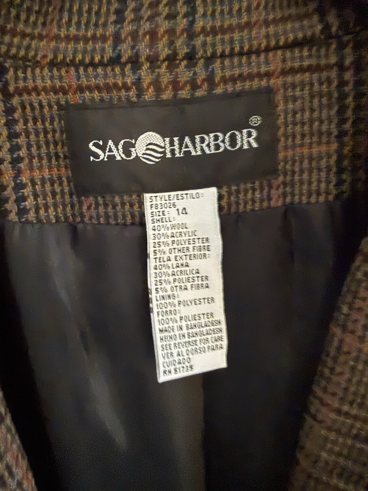 Vintage Women’s Sag Harbor Plaid Wool Blazer Size 14