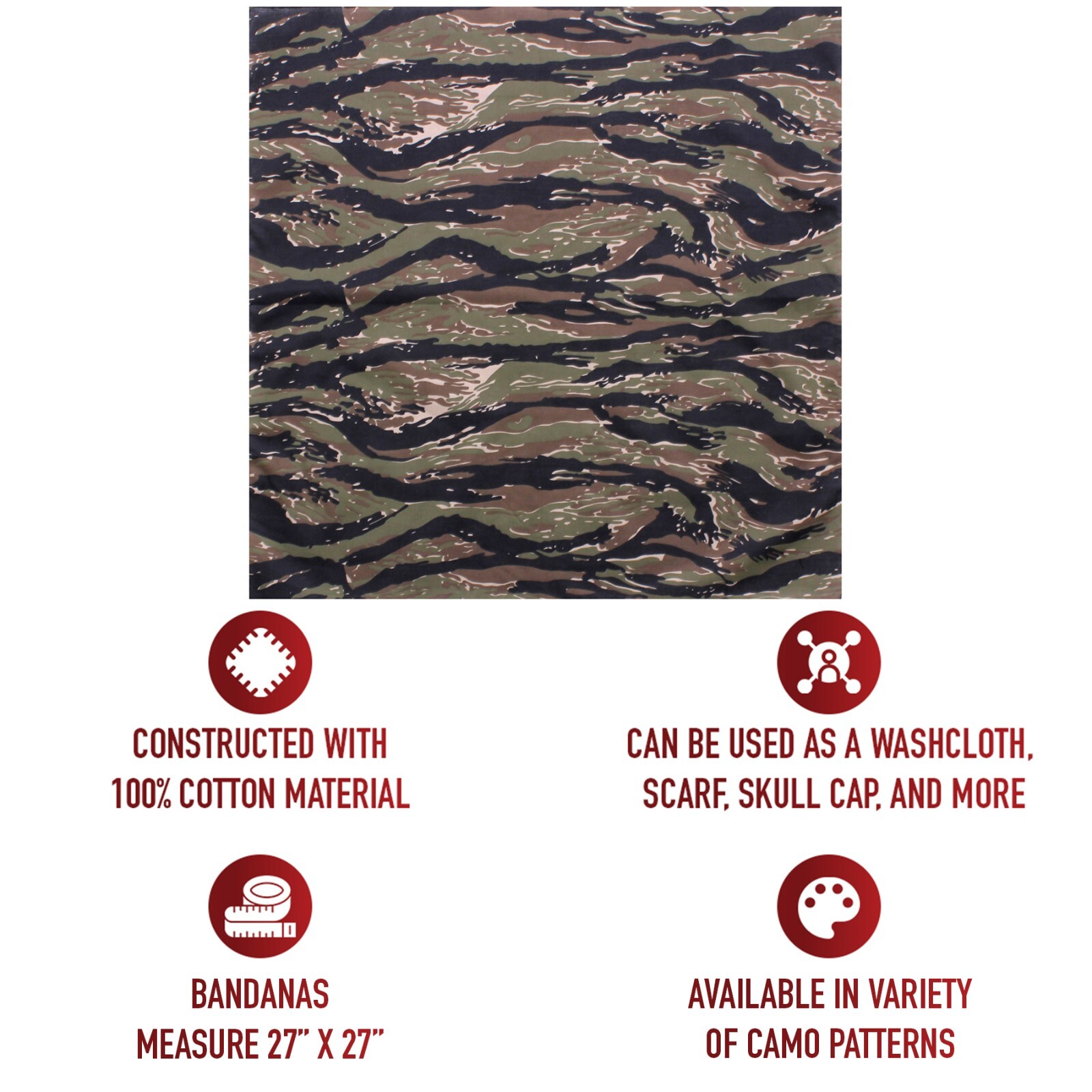 New Large Tiger Stripe Camo – Military Jumbo Bandana 27 In. X 27 In.