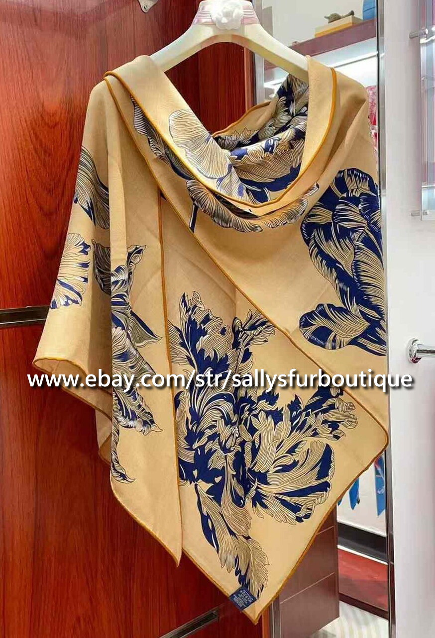 Sallys Cashmere & Silk Wrap Scarf Tulips Print 2 Face Triangle Shawl 190*90cm
