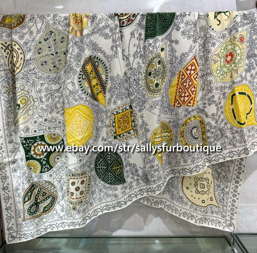 Sallys Jacquard 70% Cashmere 30% Silk Leaves Print Double Face Shawl Scarf 53″
