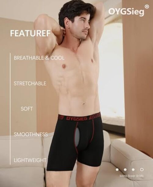 Men’s Boxer Briefs,Fly with X-Large Regular-6‘’ Inseam Regular Leg – Black*5