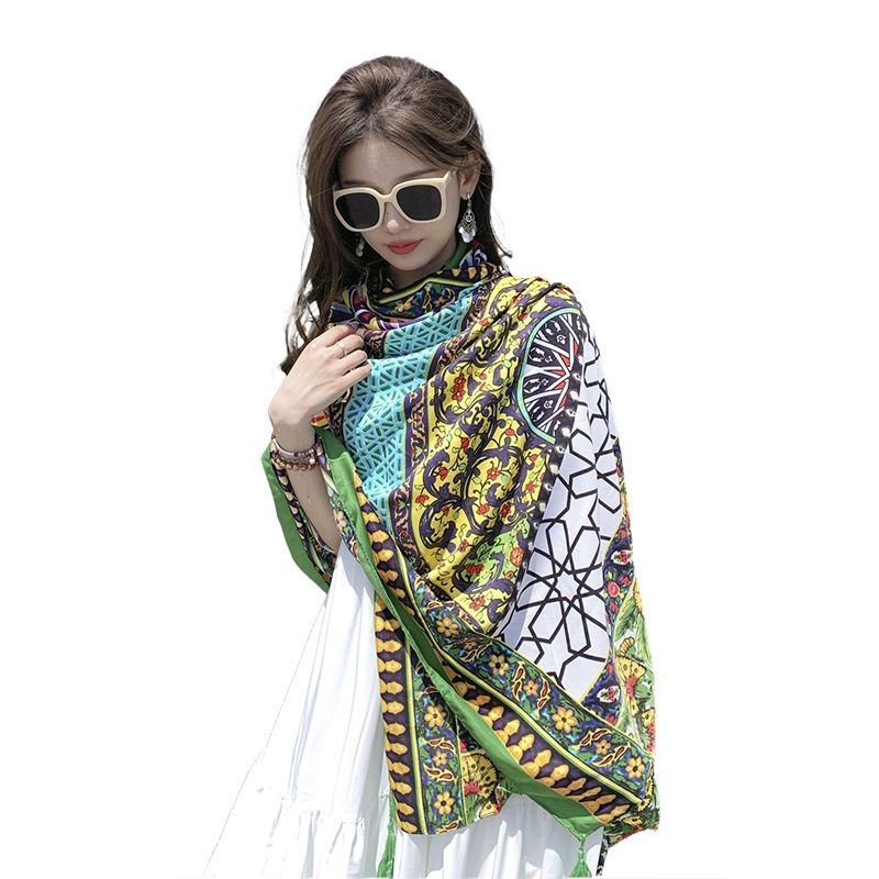 Boho Cotton Linen Scarf Wrap Large Shawl Sun Protection Beach Travel Cover Up