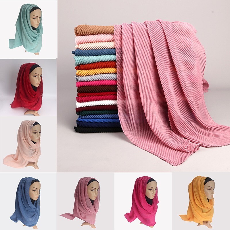 Lady Fold Wrinkle Muslim Cotton Wrap Scarf Linen Headscarf Fashion Hijab Shawl