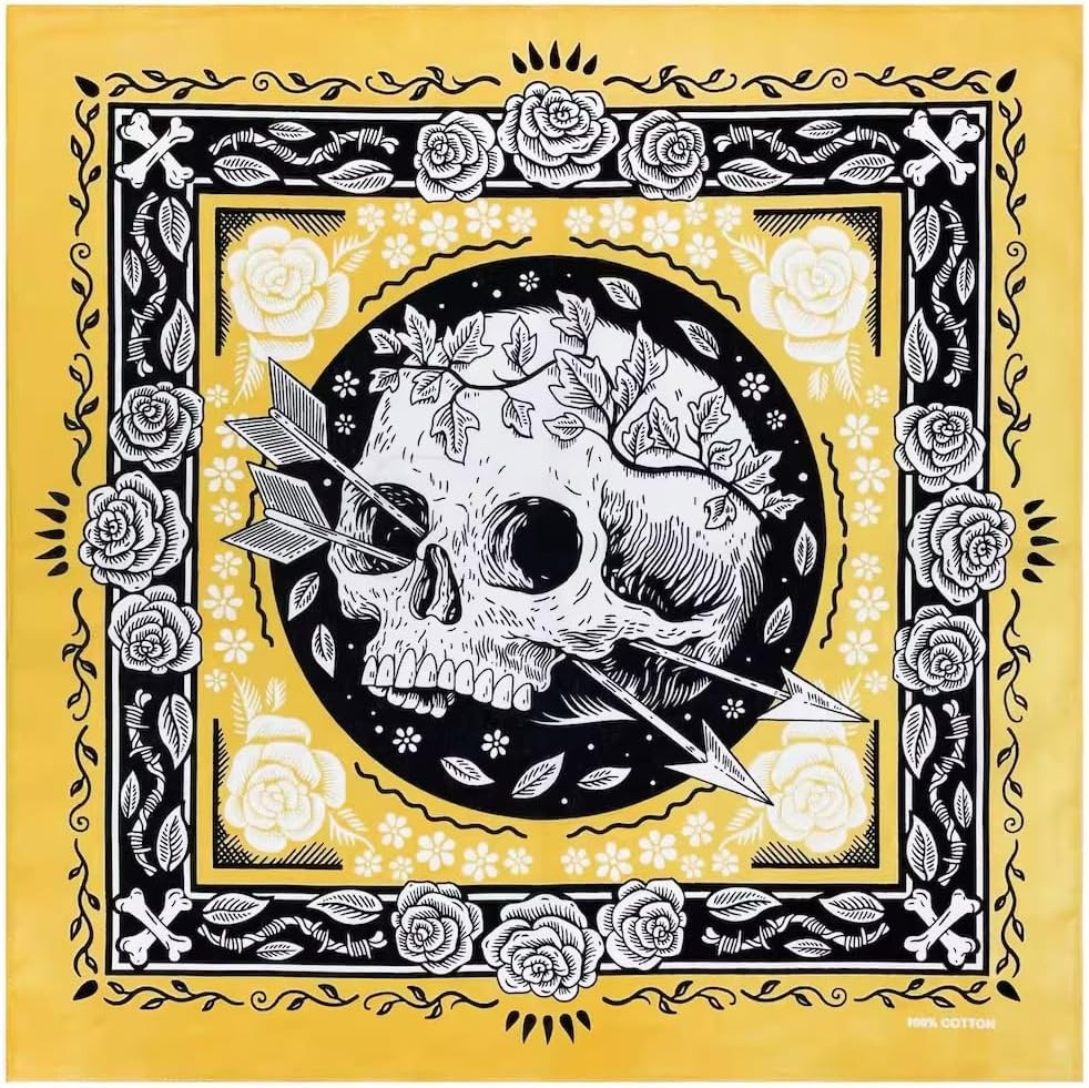 Bycc Bynn 4-Pack 100% Cotton Bandana Set, Vintage Graphic Print, 22×22 inches