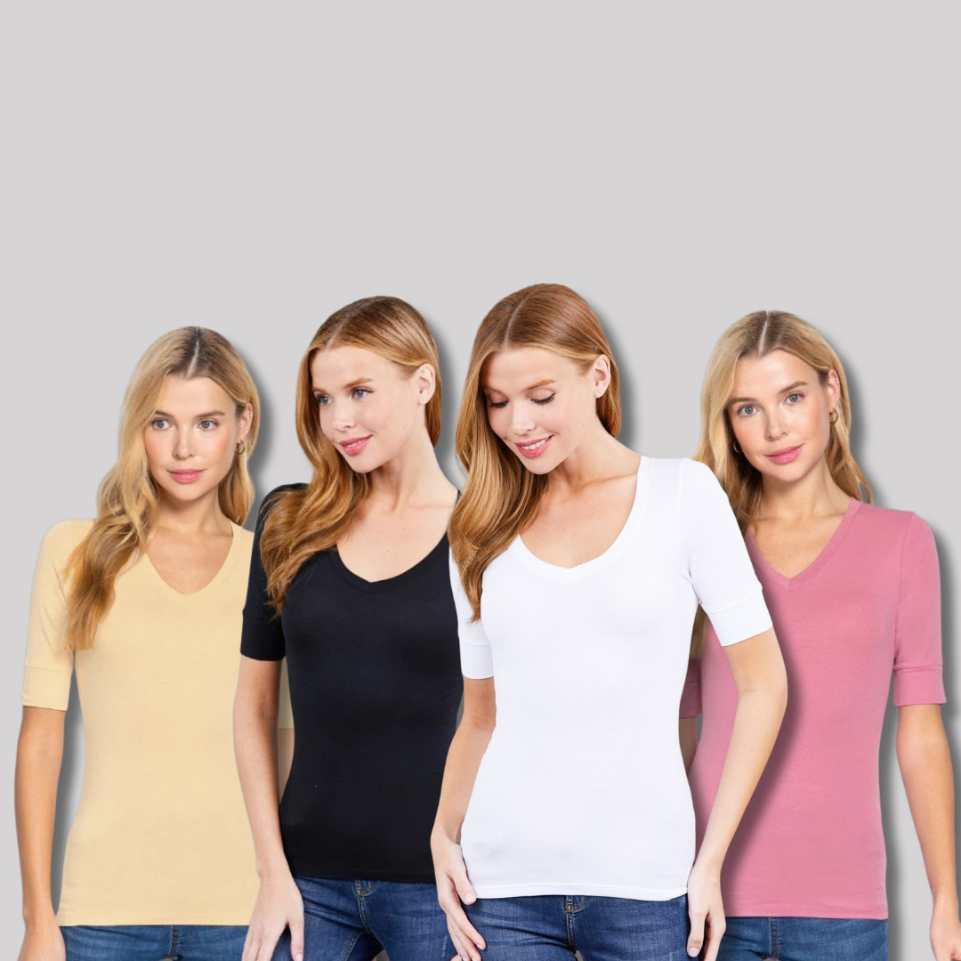 1XL 2XL 3XL Women’s 3/4 Sleeve V-Neck T-shirt Soft Stretch Cotton Basic Tee Top