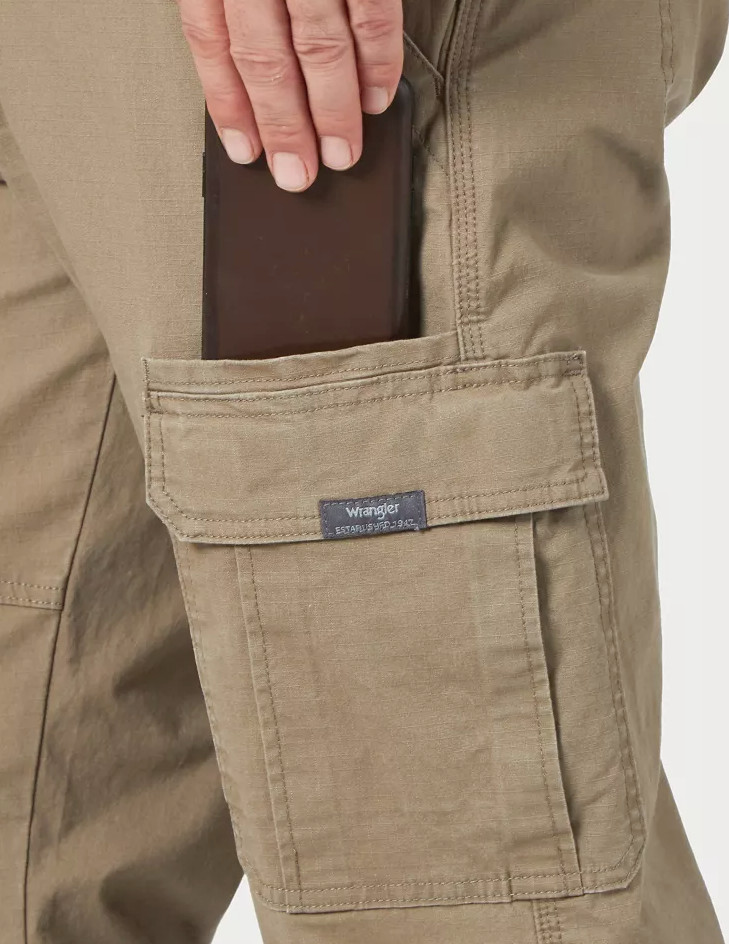 Men’s Wrangler Cargo Pants w/ Stretch Relaxed Fit Brown Tech Pocket CHOOSE SIZE