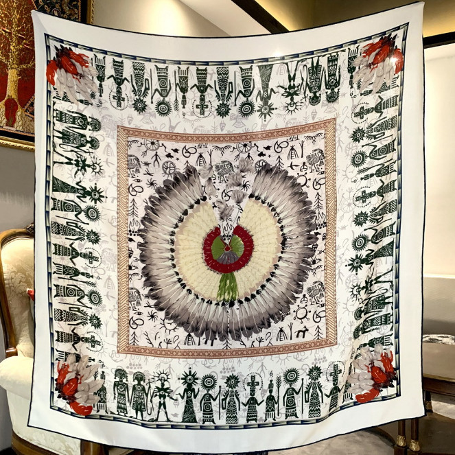 70% Cashmere 30% Silk Bandana 53” Red circle Print Scarf Neckerchief Shawl Wrap