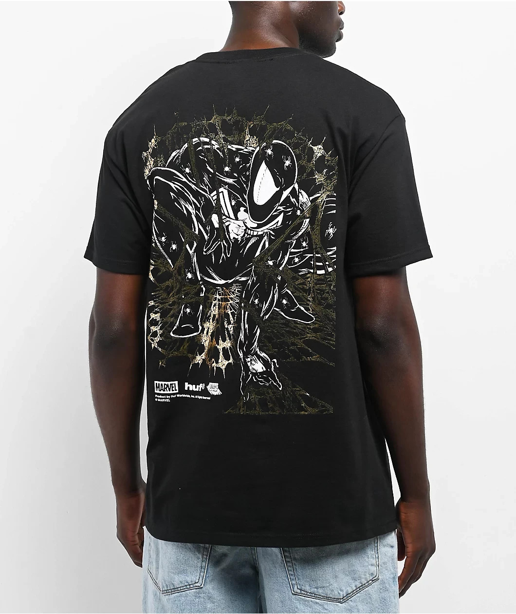 HUF x Marvel Spider-Man Arachknight Black T-Shirt Adult Medium Gold Foil New NWT