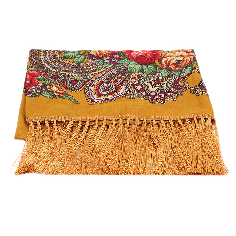 Ethnic Style Shawl Print Square Scarf Cotton Scarf Retro Tassel Shawl Women
