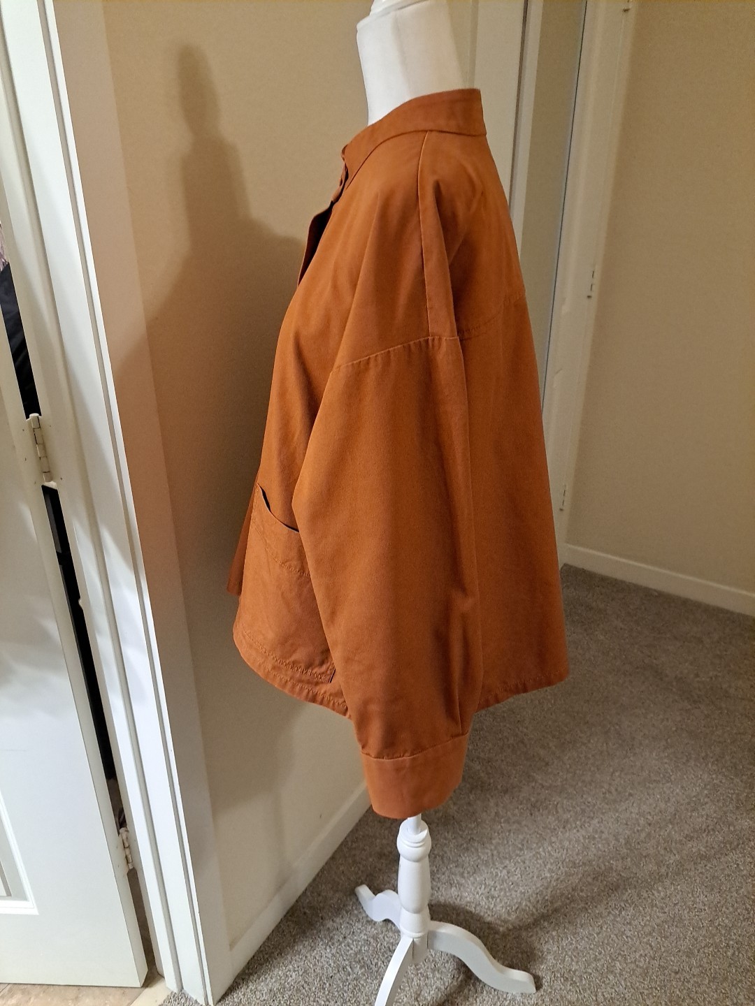 Eileen Fisher Terracotta Mandarin Collar Orga.Cotton L EUC Returns Accepted