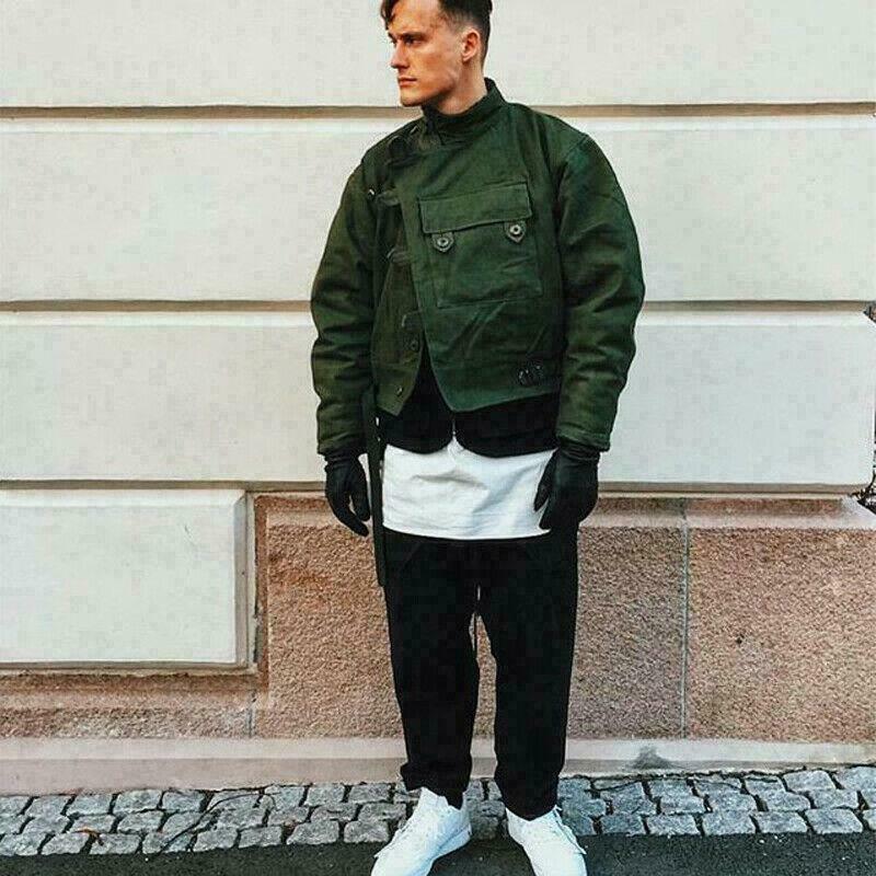 Vintage Swedish Motorcycle Jacket Men’s Workwear Green Loose Coat Belt Casual SZ