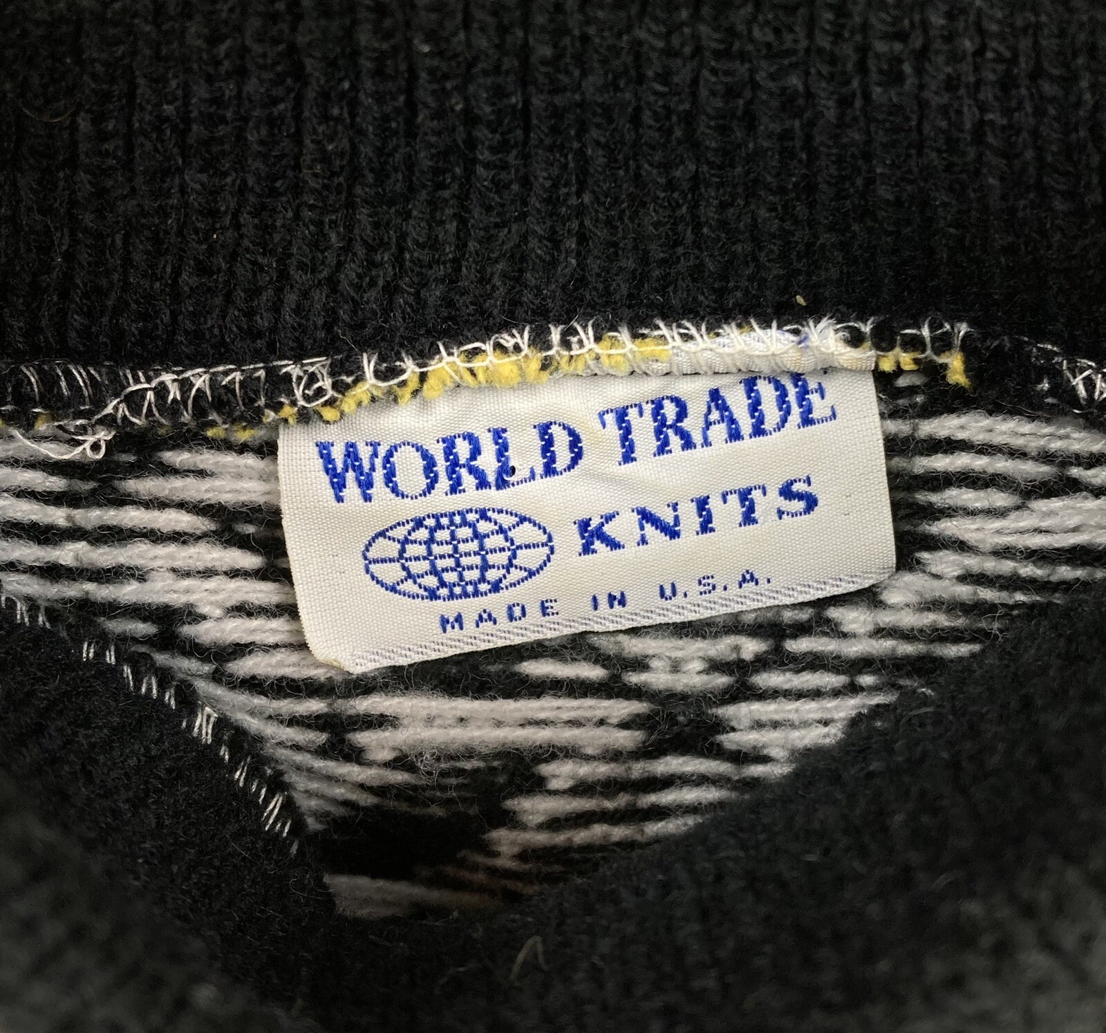 Vtg World Trade Knits Fair Isle Sweater Mock Neck Women’s S Acrylic Yellow Black