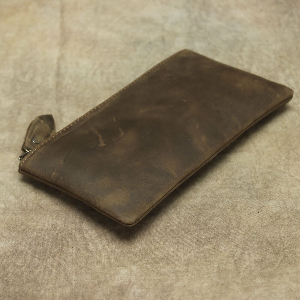 Leather Cash Long Wallet Envelope Zipper Pouch – Money Holder for Men & Women.