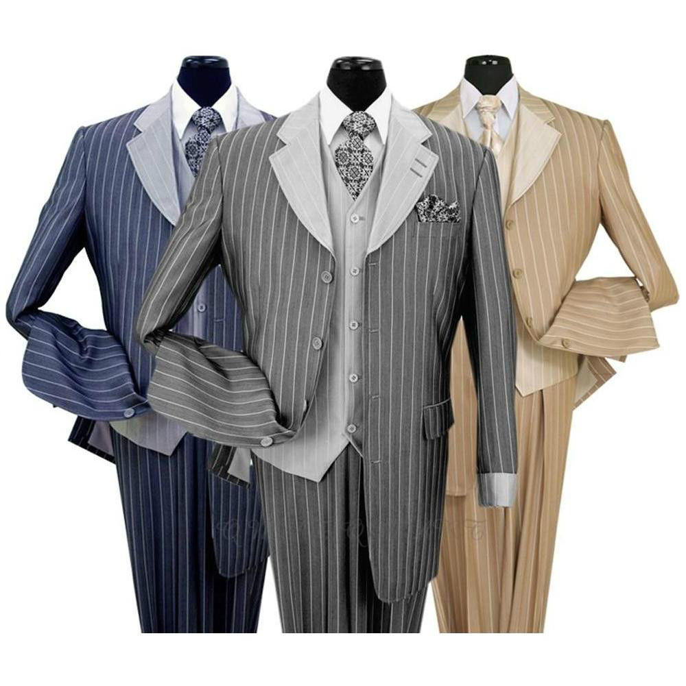 Men’s 3 Piece Classic Gangster Pinstripe Wool Feel Suit w/ Vest 2911