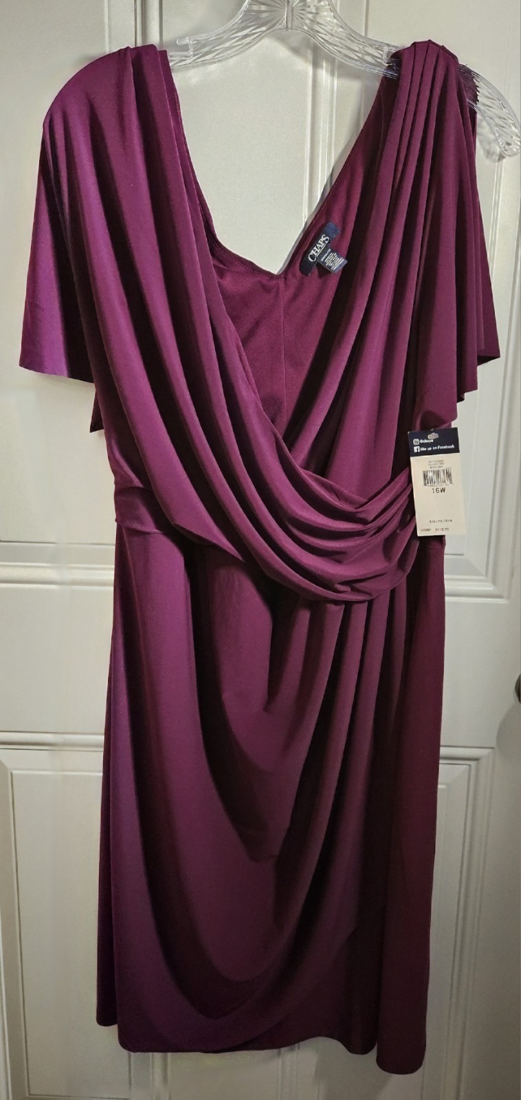 Chaps Womens Beach Berry Dress Split Sleeve Faux Wrap Size 16W NEW With Tags