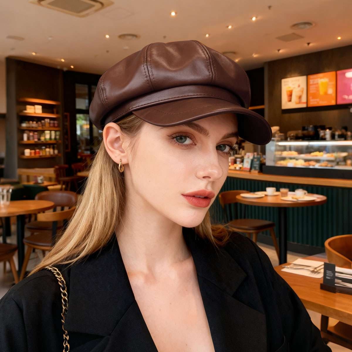 Fashion Women Men PU Leather Baker Boy Peaked Cap Newsboy Hat Visor Cap Hats NEW