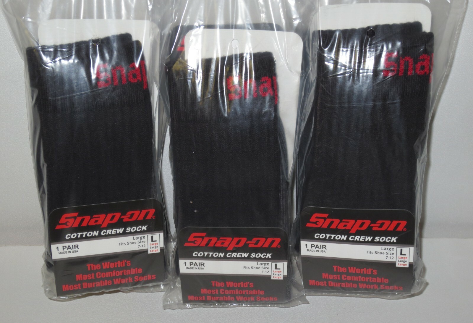 6 PAIRS – Snap-On Crew Socks Men’s BLACK – LARGE ~ FREE SHIP ~ MADE IN USA *NEW*