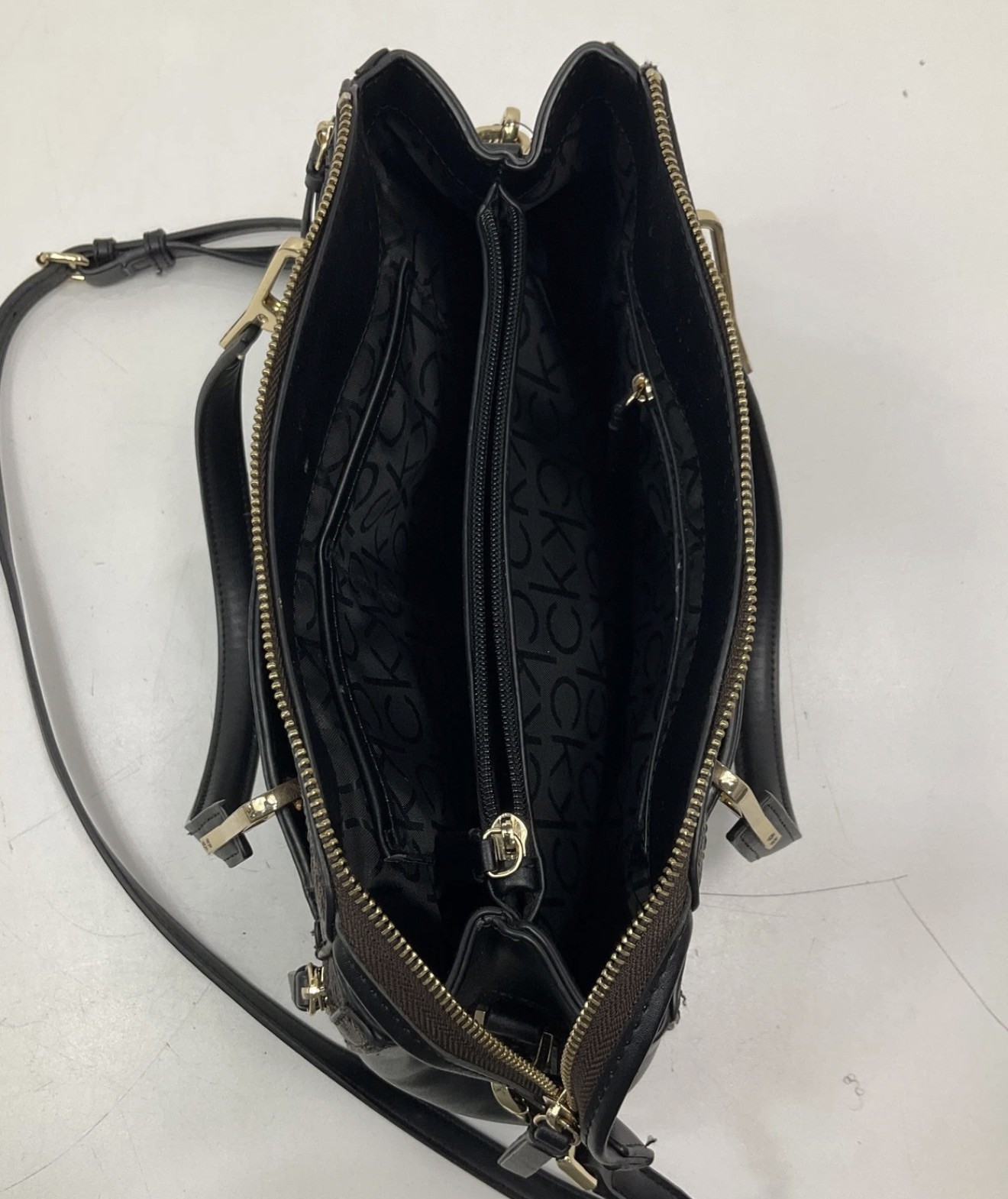 Calvin Klein Garnet Signature Triple Compartment Top Zipper Satchel