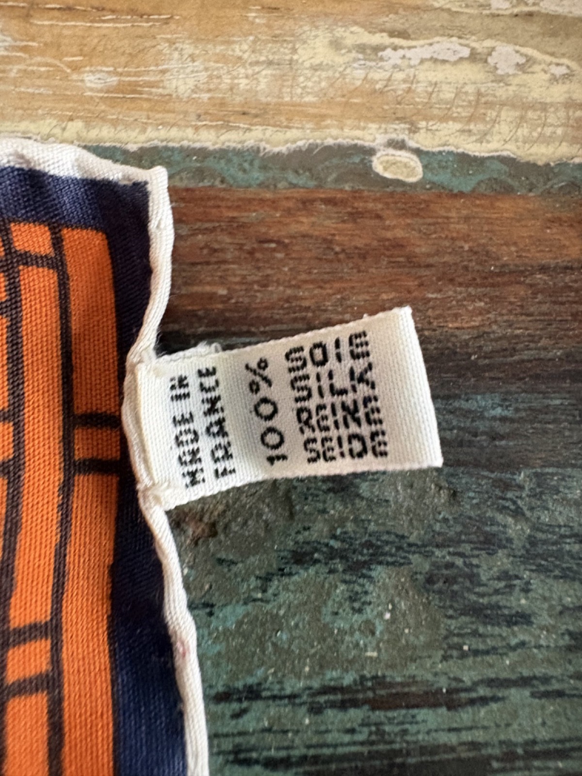 Vintage LANVIN Paris Silk Scarf 90s Floral Geometric Orange Blue Hand Rolled