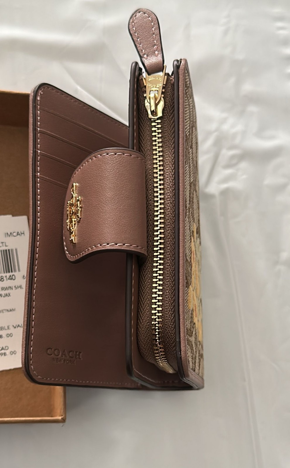 Brand New Coach Medium Corner Zip Wallet Signature Jacquard w Floral Embroidery