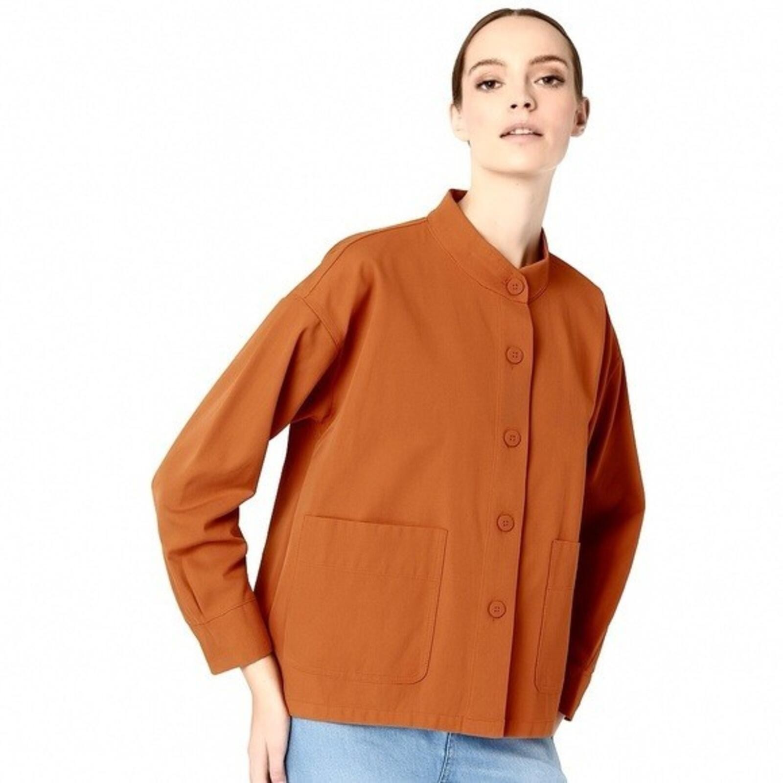 Eileen Fisher Terracotta Mandarin Collar Orga.Cotton L EUC Returns Accepted
