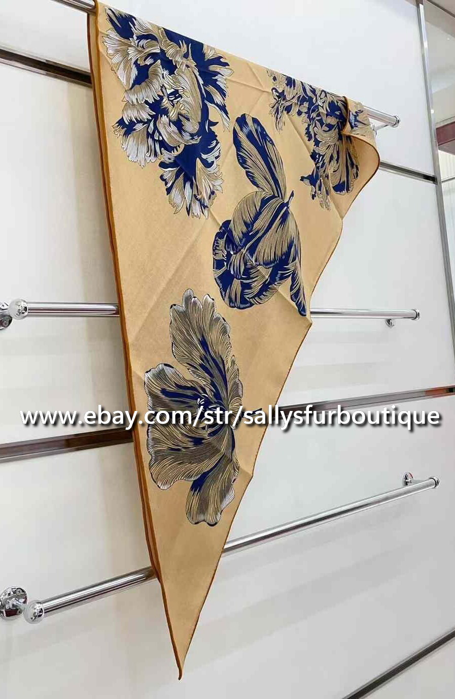 Sallys Cashmere & Silk Wrap Scarf Tulips Print 2 Face Triangle Shawl 190*90cm