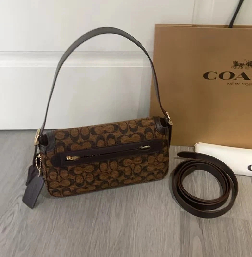 New Coach Outlet Etta Small Flap Shoulder Bag in Signature Chenille CCV65