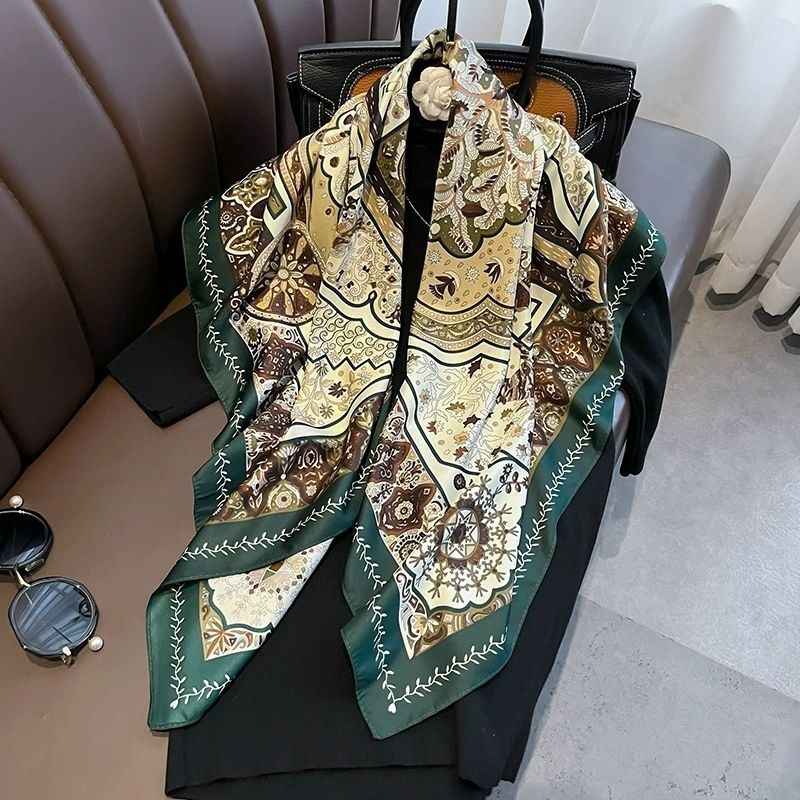 Boho Square Scarf 90CM Twill Silk Wrap Vintage Shawl Women Head Neck Scarf