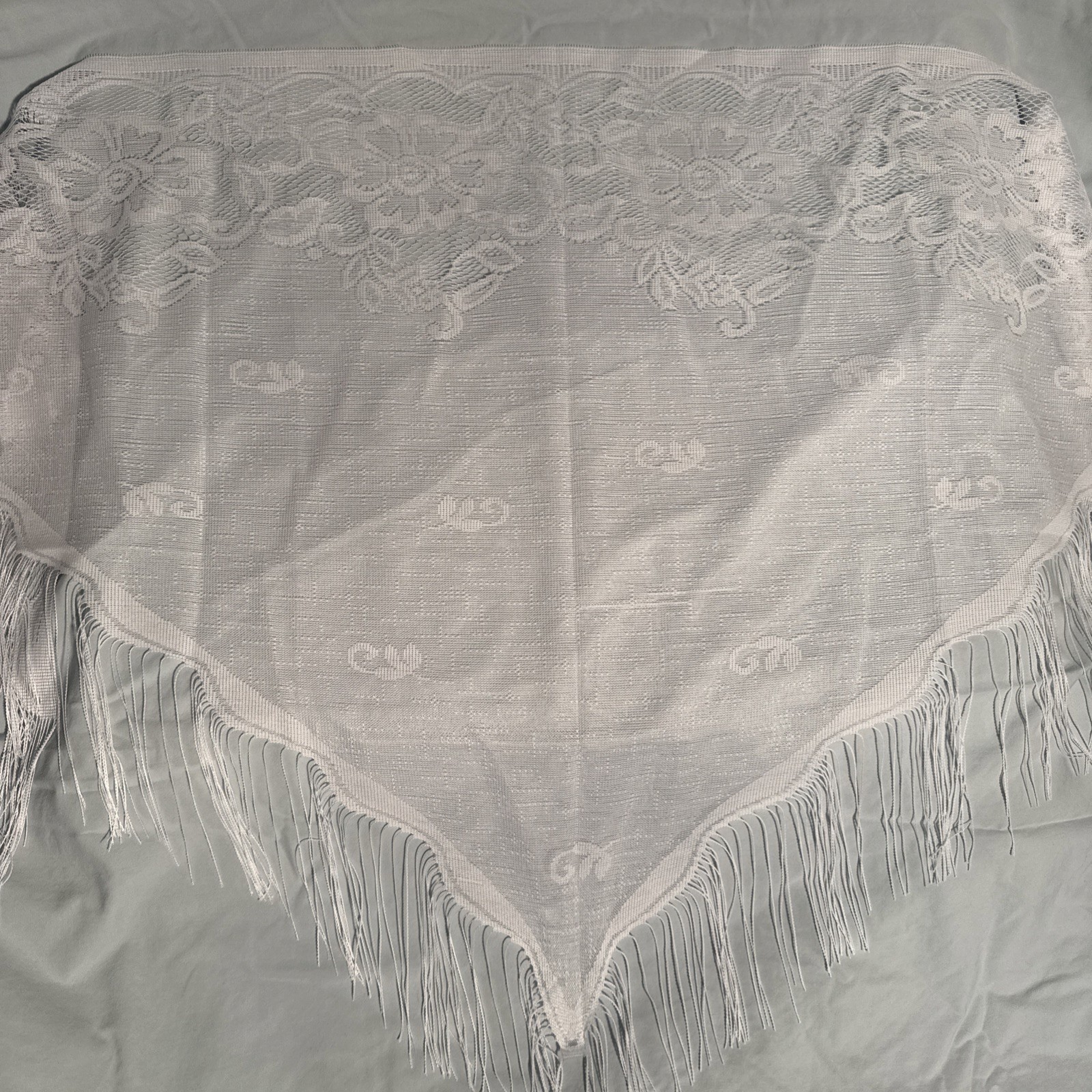 White Triangle Floral Lace Fringed Shawl Wrap Scarf Wedding Bridal Evening NEW